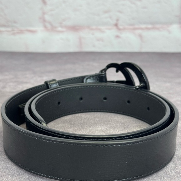 Gucci Azalea Double G Calfskin Enamel Monochrome Belt Black 414516 85/34 - Picture 3 of 8